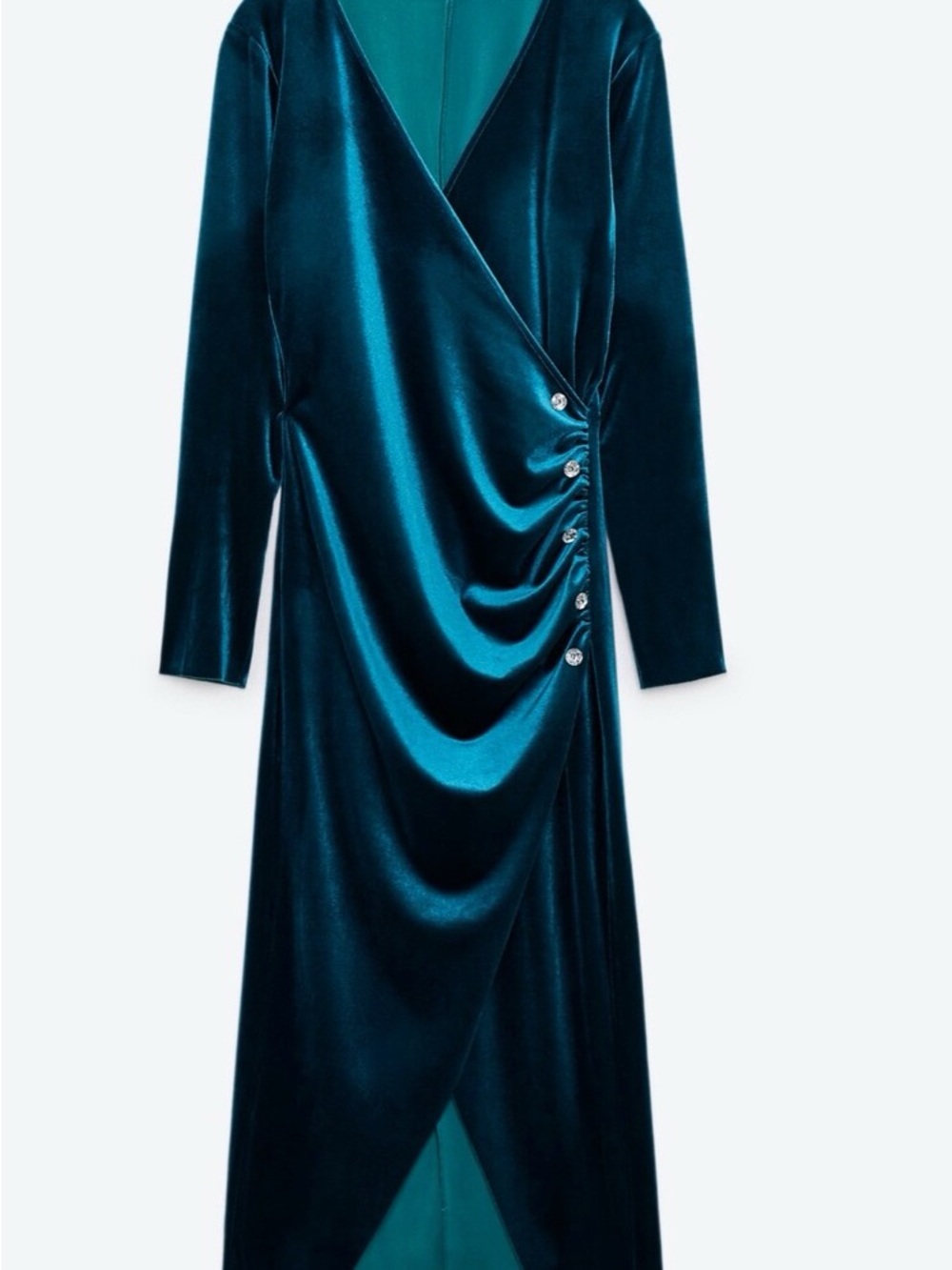 ZARA  JEWEL BUTTONED VELVET DRESS  DUCK GREEN | 9280/864 XS, S :  PARTY FEST